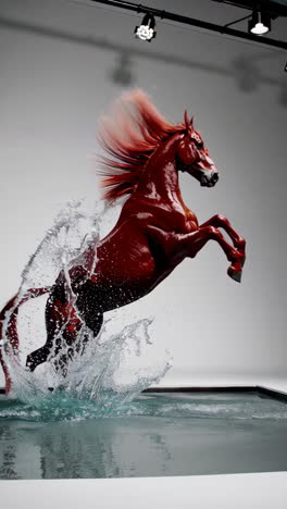 red horse in water splash