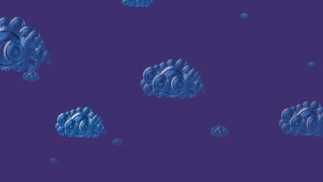 animación de nubes azules formadas con engranajes que se mueven sobre un fondo púrpura