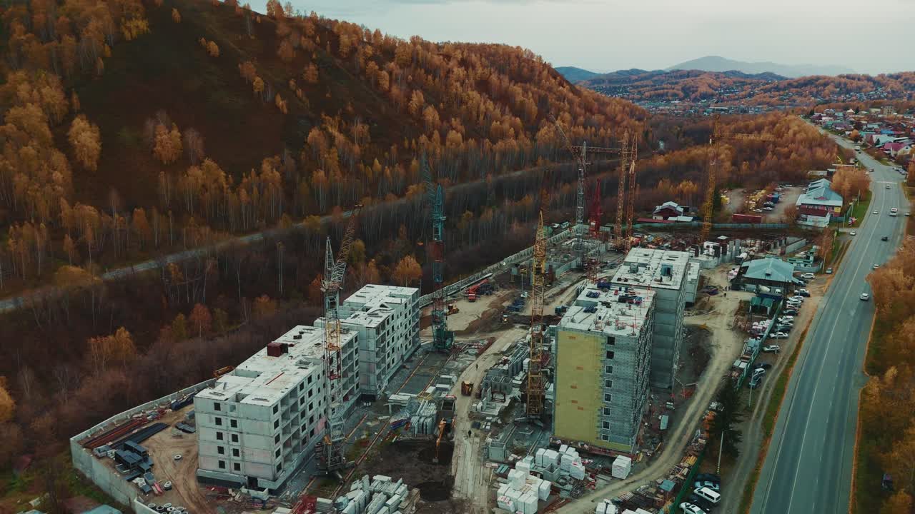 Aerial View of a Construction Site in a Mountainous Area