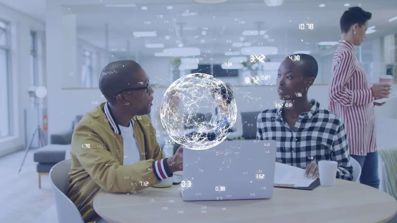 Animation of globe with network of connections over diverse business people