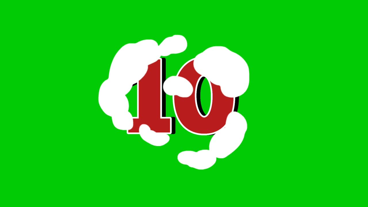 Number 10 symbol sign animation motion graphics cartoon green screen background.Red number reveal on smoke video elements