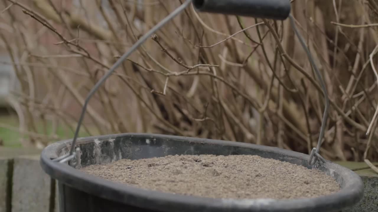Bucket of sand near branches