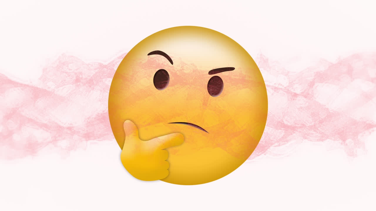 색 배경에 은 구름 위에 생각하는 이모지 아이콘의 애니메이션