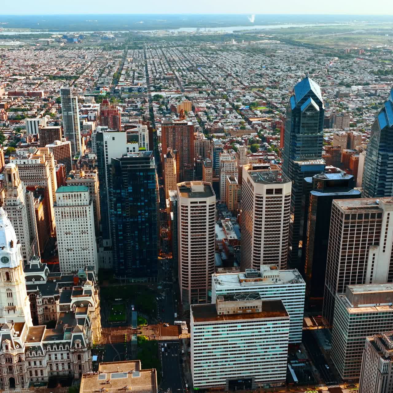 Paesaggio accattivante di una grande città vista dall'alto. Splendido panorama diurno di Philadelphia, USA