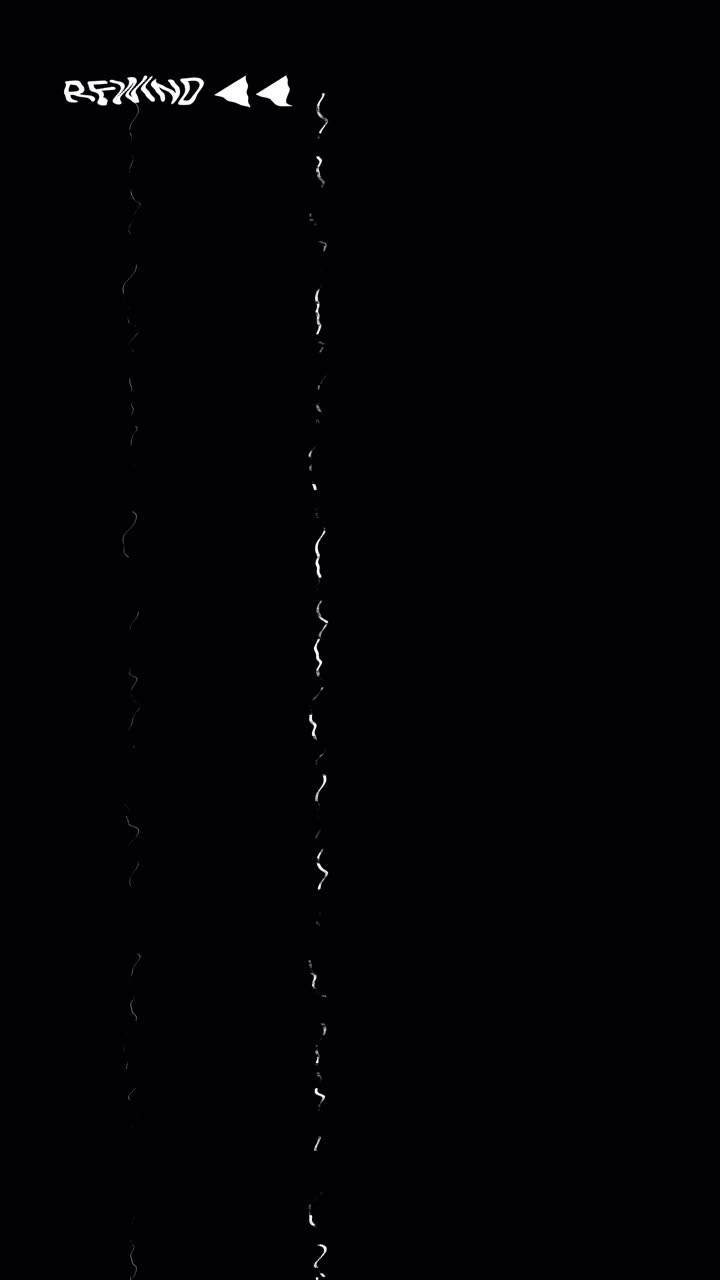 Rewind Text with Glitch Effect on Black Background