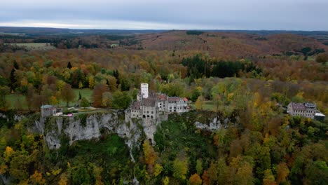 lichtenstein gothic castle in swabian jura of germany in autumn