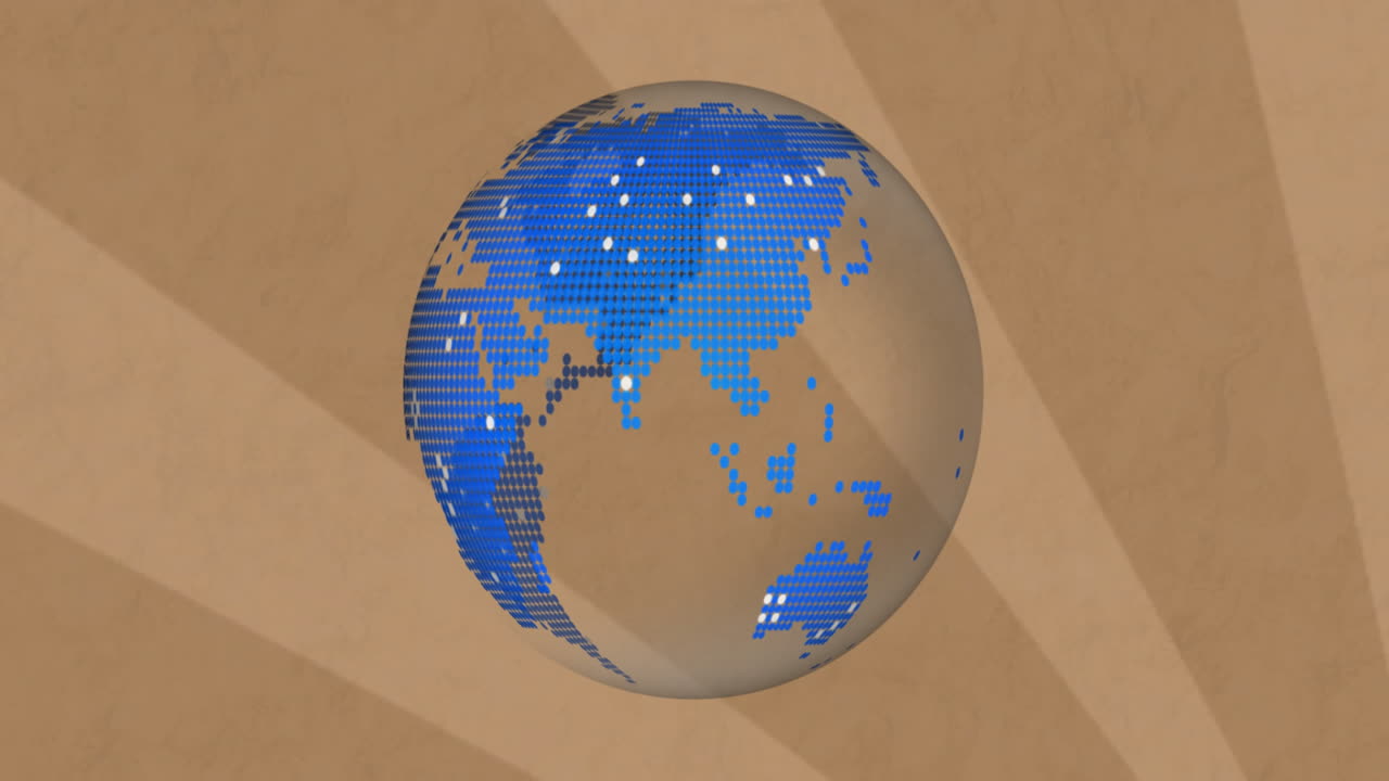 globo giratorio con animación de mapa digital azul sobre fondo beige