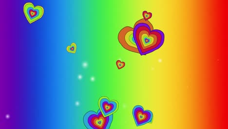 animación de corazones de arco iris sobre el fondo del arco iris