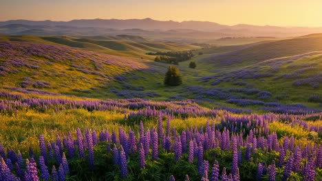 breathtaking sunset overrolling lavender fields: a serene landscape awash in purple blooms, showcasing nature's tranquility and beauty in every frame