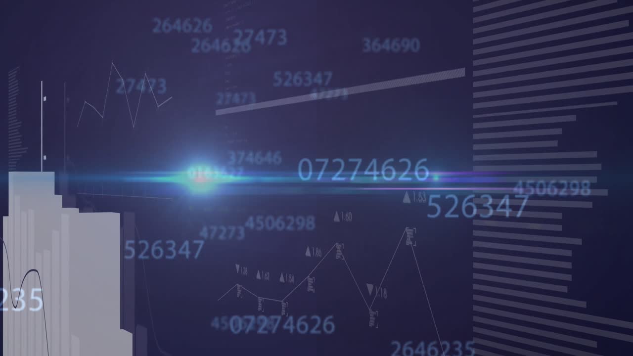 검은 바탕 위의 금융 데이터 처리의 애니메이션