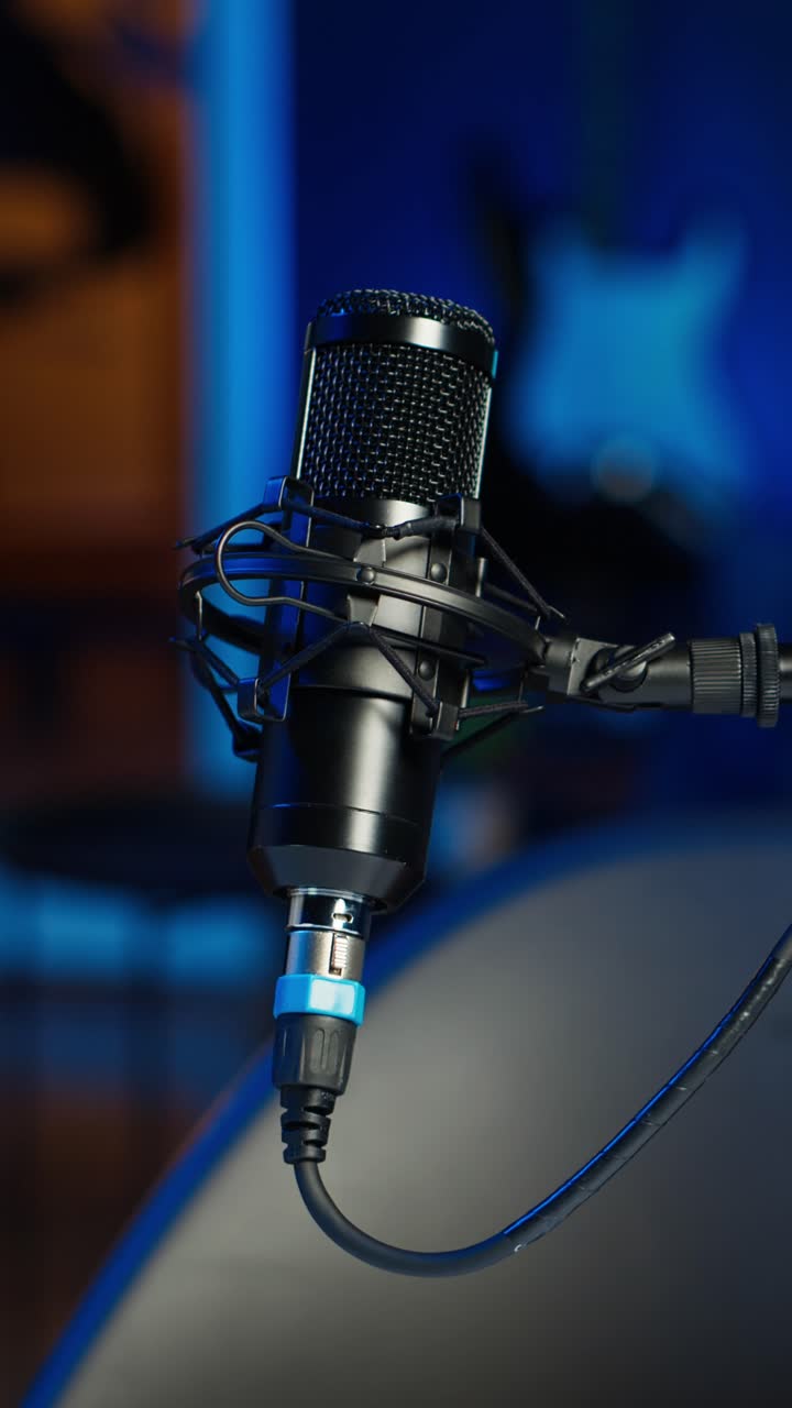 Vertical video Podcast microphone used for online livestreaming channel, close up