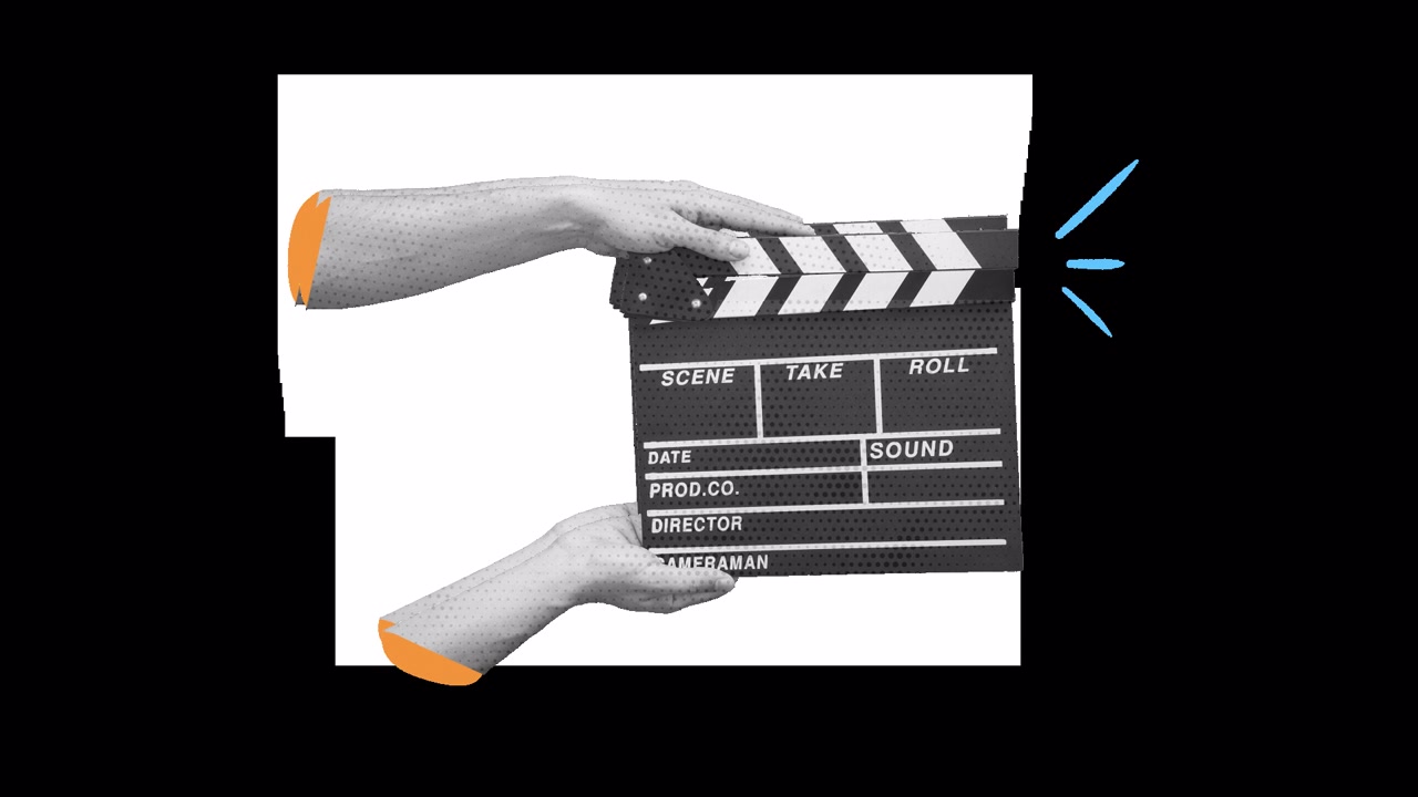 Animated collaged hands and symbols on alpha channel