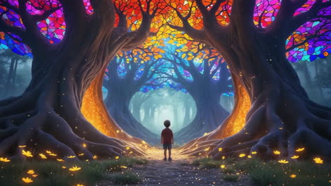 a child's journey through the magical stained glass forest