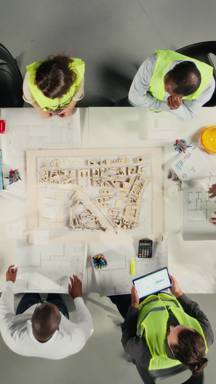 Vertical Video Top down view of developers in modern office environment