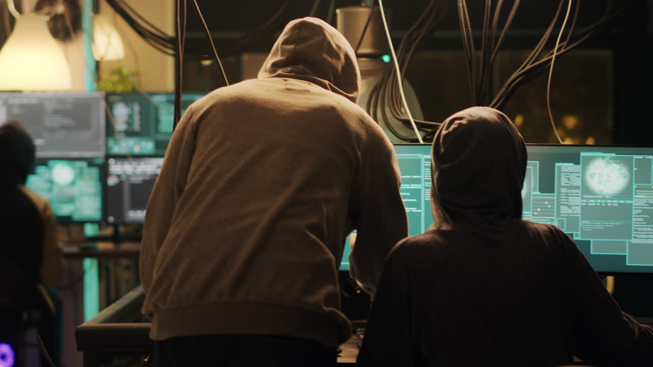 Hackers working on computer screens