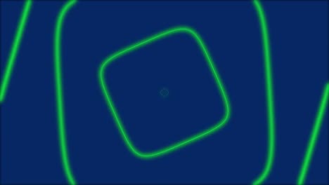 las formas geométricas cuadradas de neón digital en bucle de fondo. patrón de animación brillante futurista de 4k que se mueve hacia adelante con colores verdes ácidos en el azul oscuro. concepto cibernético con espacio de copia