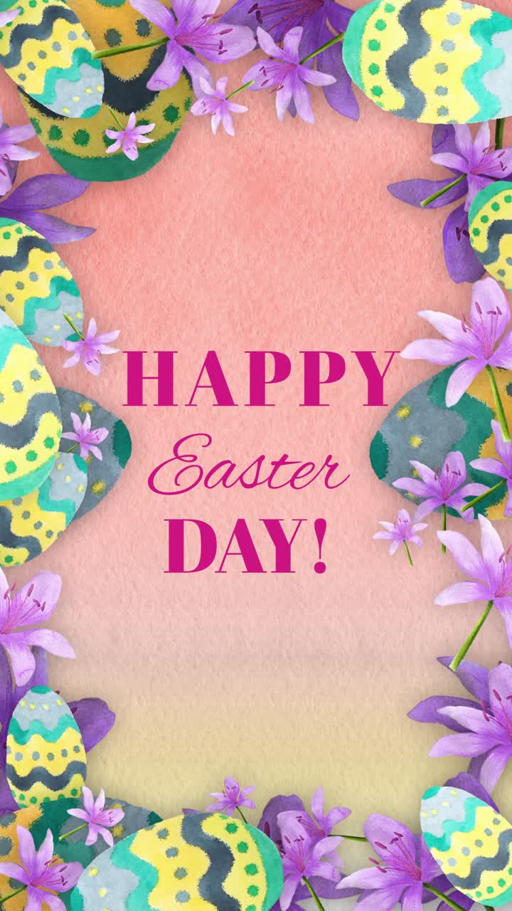 Auguri animati di buona Pasqua con uova ad acquerello e fiori