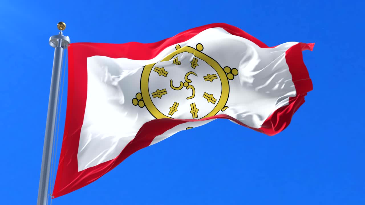 la bandera de sikkim ondeando en el viento lentamente en el cielo azul, bucle