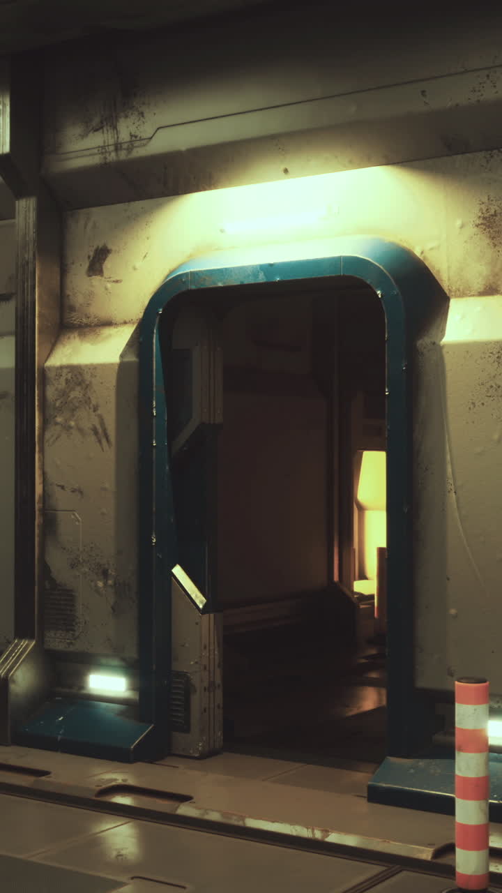 Inside a futuristic corridor with glowing panels and industrial design