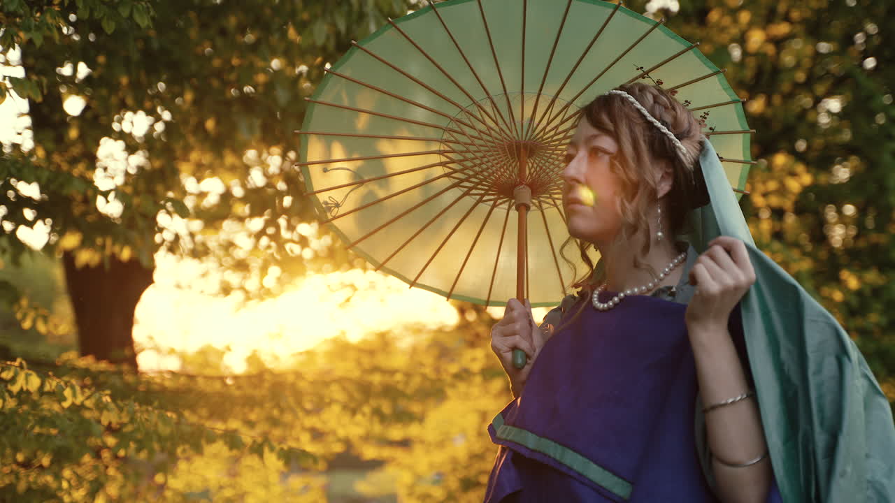 Woman in Historical Costume with Parasol