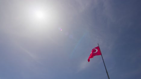 bandera de turquía ondeando en el viento, el cielo y el sol de fondo.