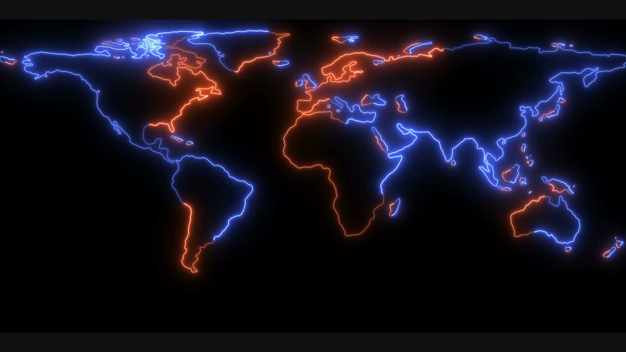 las líneas brillantes trazan los contornos del mapa del mundo.