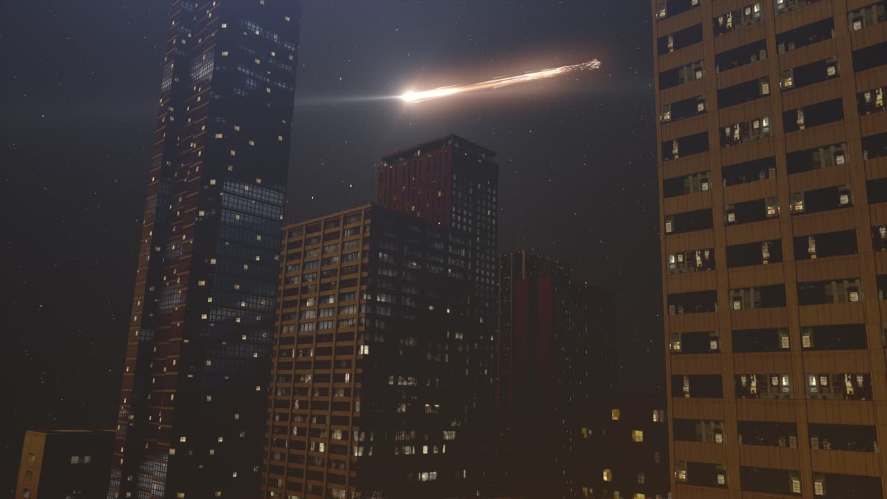 cometa sobre una ciudad por la noche