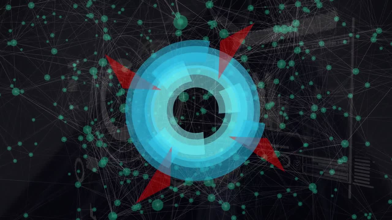 다이어그램과 연결 네트워크 위에 움직이는 모양의 애니메이션