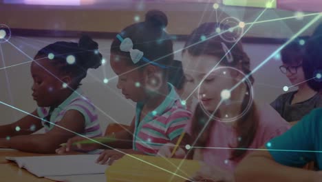 animación de redes de conexiones entre diversos escolares