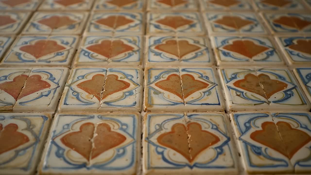 Смещение камеры, фокусирующее плитку на столешнице, демонстрирующее мотив листьев и трещины для изучения