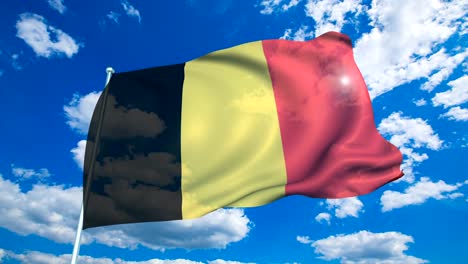 flag of belgium with fabric structure against a cloudy sky (loopable)