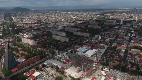 drone footage of tlatelolco, as the camera flies backward