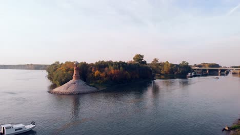 amazing revealing drone footage of the old stone lighthouse by the danube river