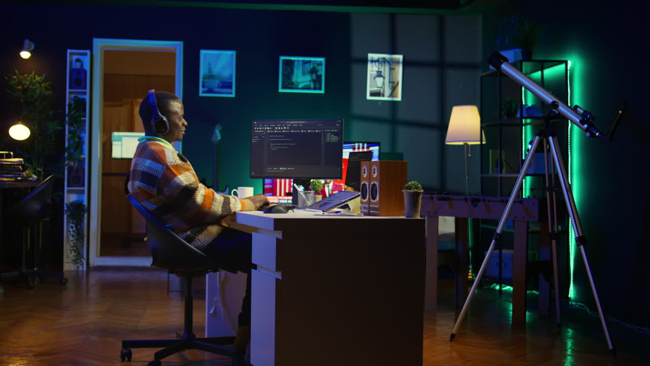 A man working as a programmer in a home office