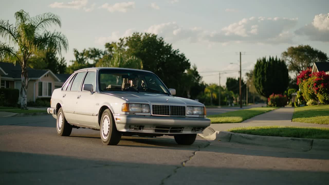 Driving silver 4-door sedan entering left, crossing suburban rd, driver in blue, passenger in red
