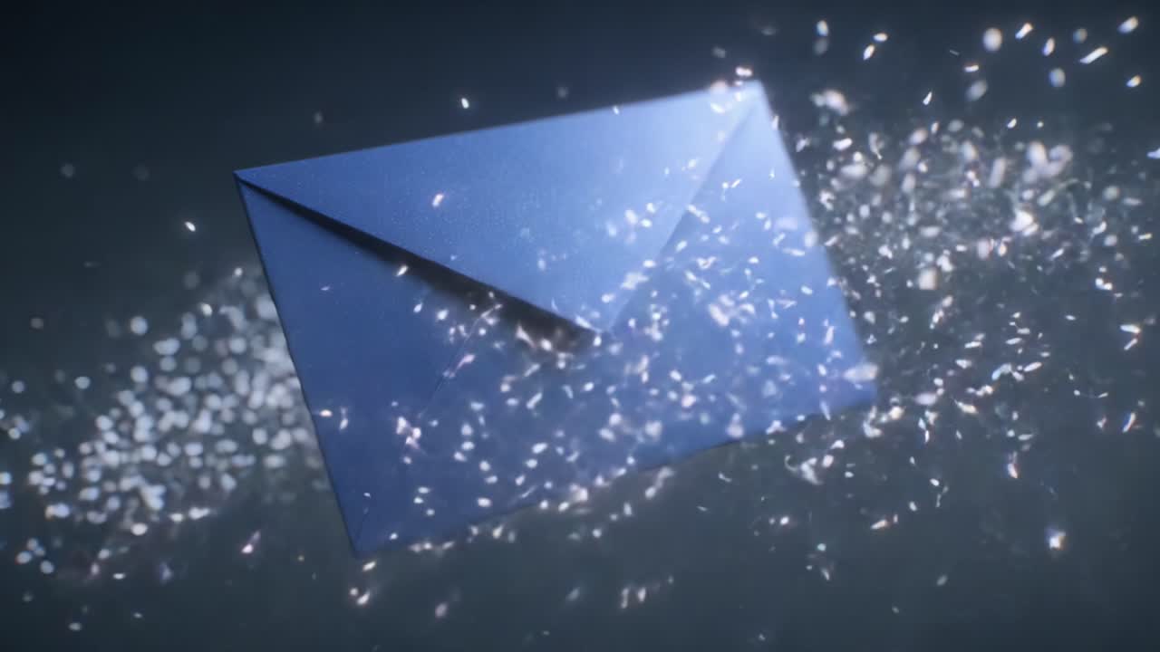 Enigmatic Blue Envelope Surrounded by Sparkling Particles, Capturing the Essence of Mystery and Anticipation in a Visually Striking Composition