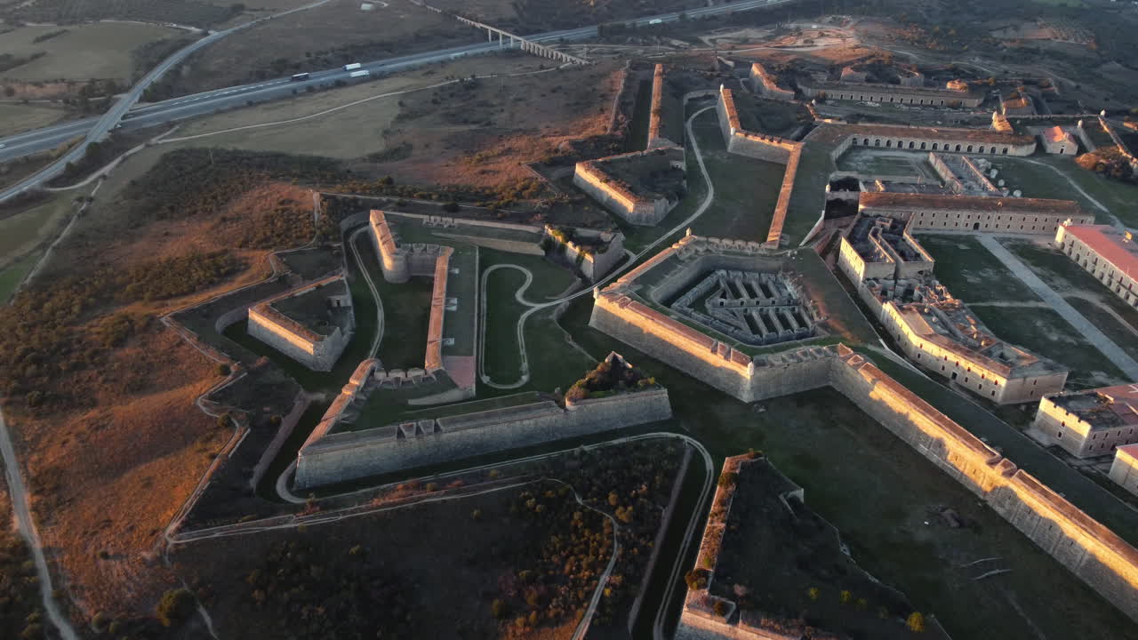 Aerial View of a Historic Fortress at Sunset