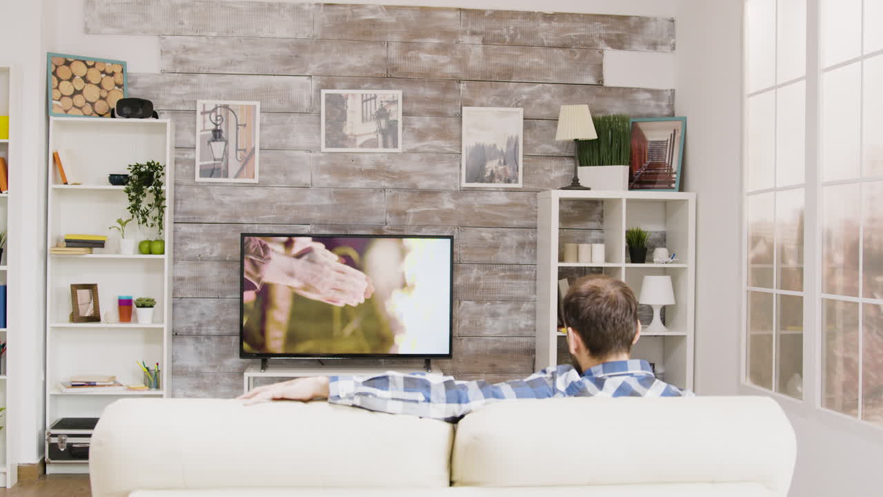 Man watching TV in a living room