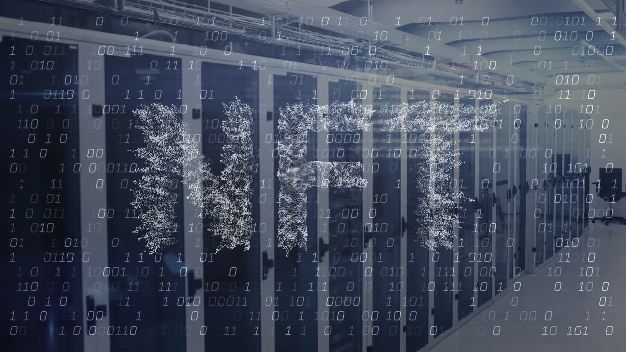 Animation of nft text, data processing over computer servers