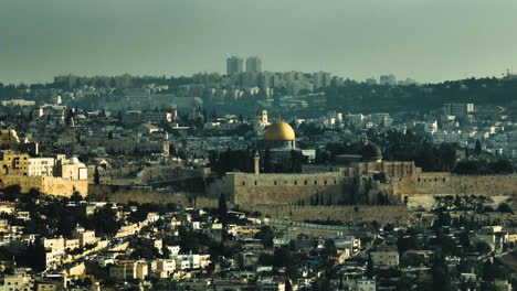 La-Ciudad-Santa-De-Jerusalén-El-Monte-Del-Templo,-La-Cúpula-De-La-Roca-Y-El-Muro-Occidental-En-Israel-Jerusalén