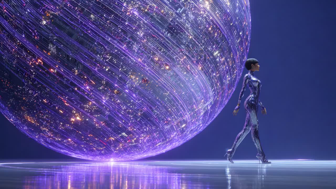Futuristic Woman and Technology Sphere