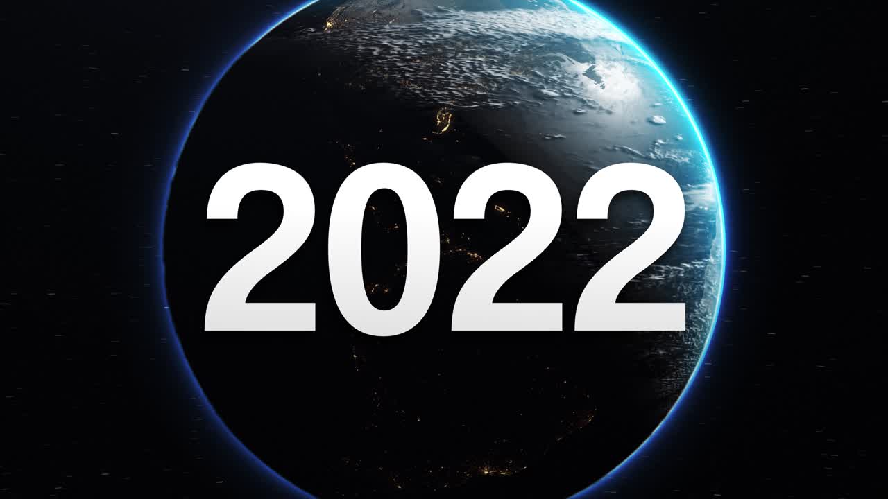 2022 año en el planeta tierra. símbolo de concepto del mundo en 2022. video de bucle 3d