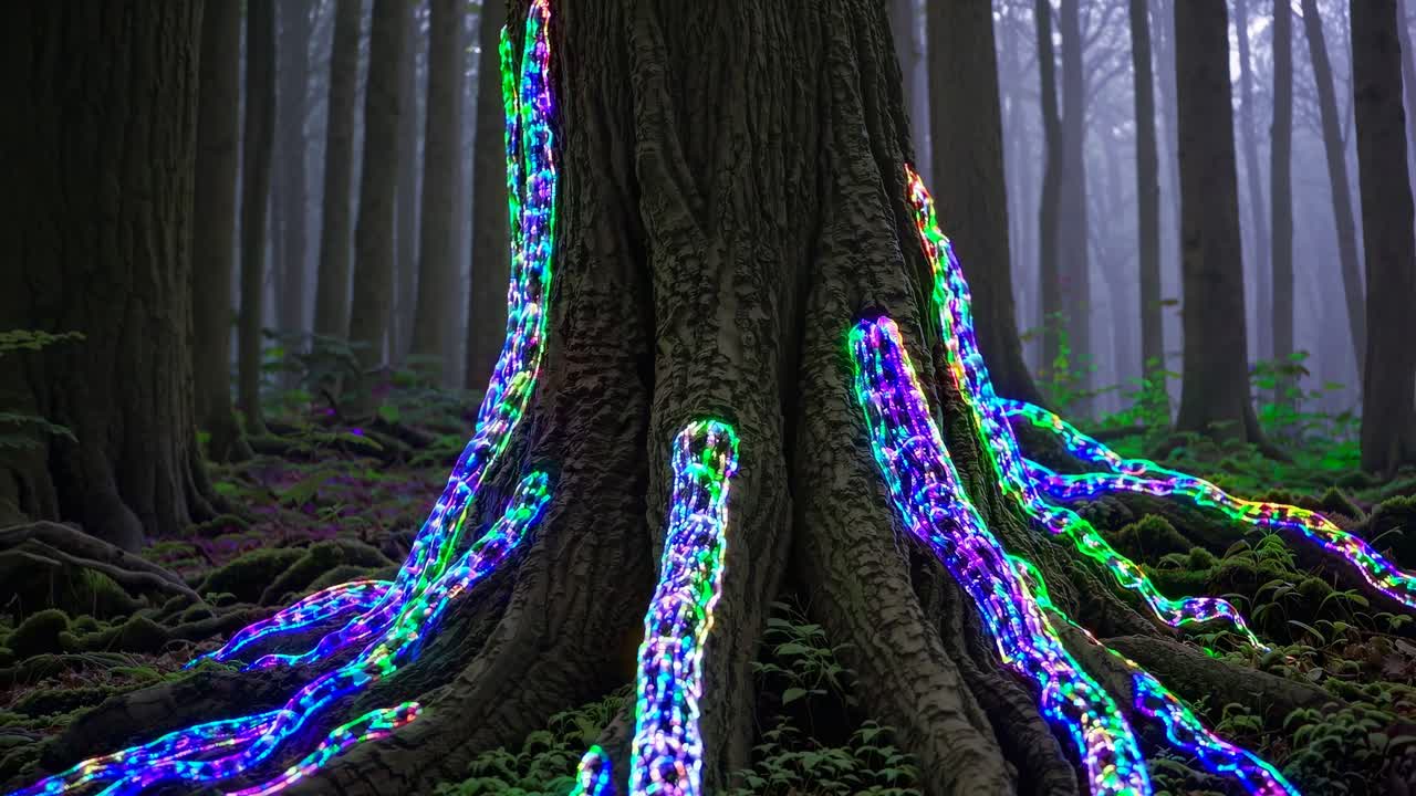 Enchanted Tree Trunk With Glowing Lights