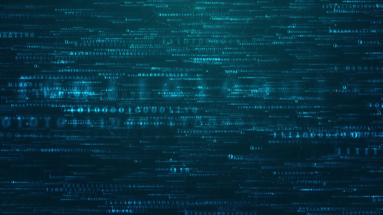 Digital binary data texture visual with cyan code layers dark network lines and glowing technology