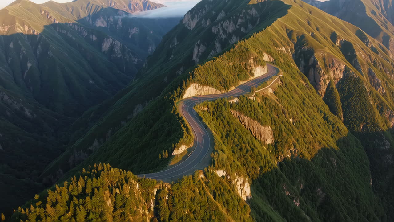 Mountain Winding Road at Sunrise