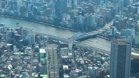 aerial view of tokyo river and bridge from skytree tower