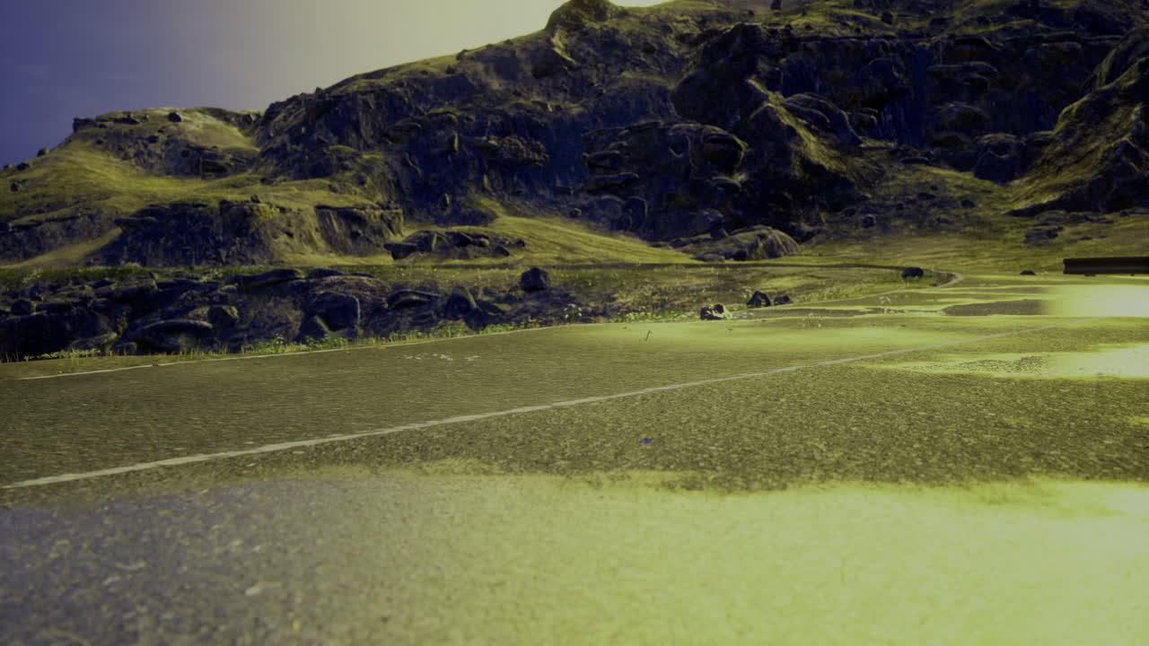 Mysterious landscape with vibrant coloring near rocky mountains