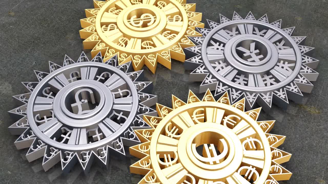 шестеренки и шестеренки разных валют в движении