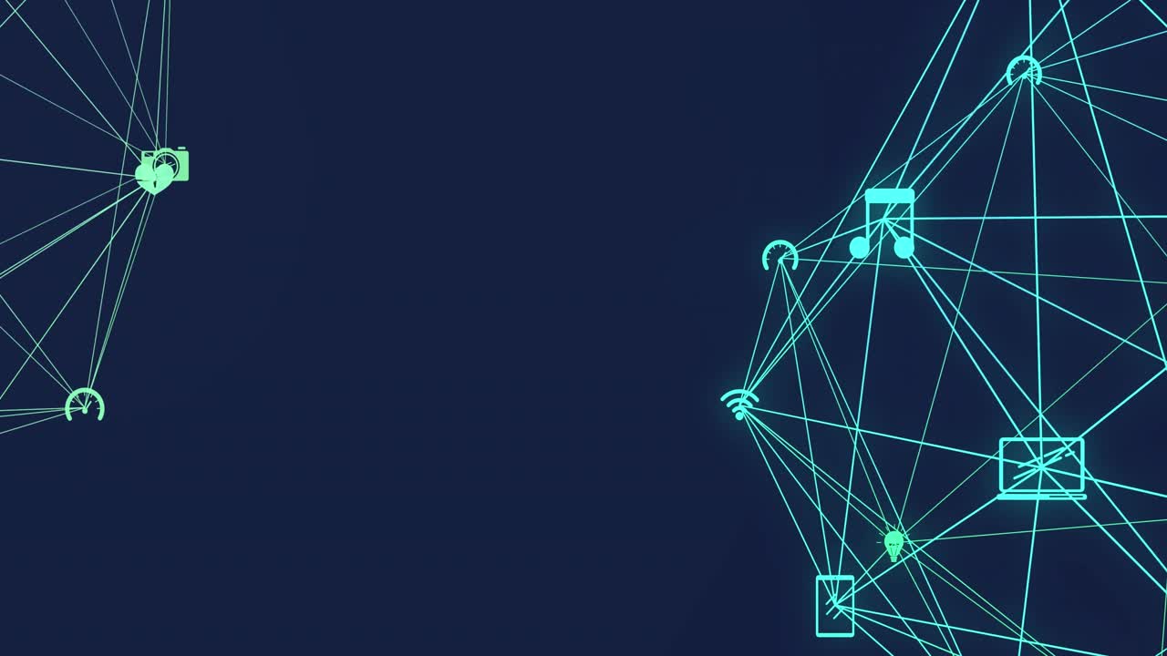 Animation of networks of connections over blue background