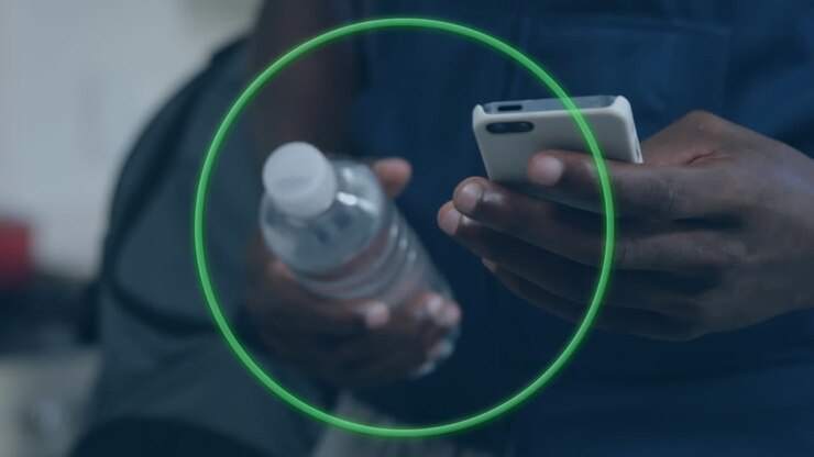 Animation of scope scanning over woman using smartphone